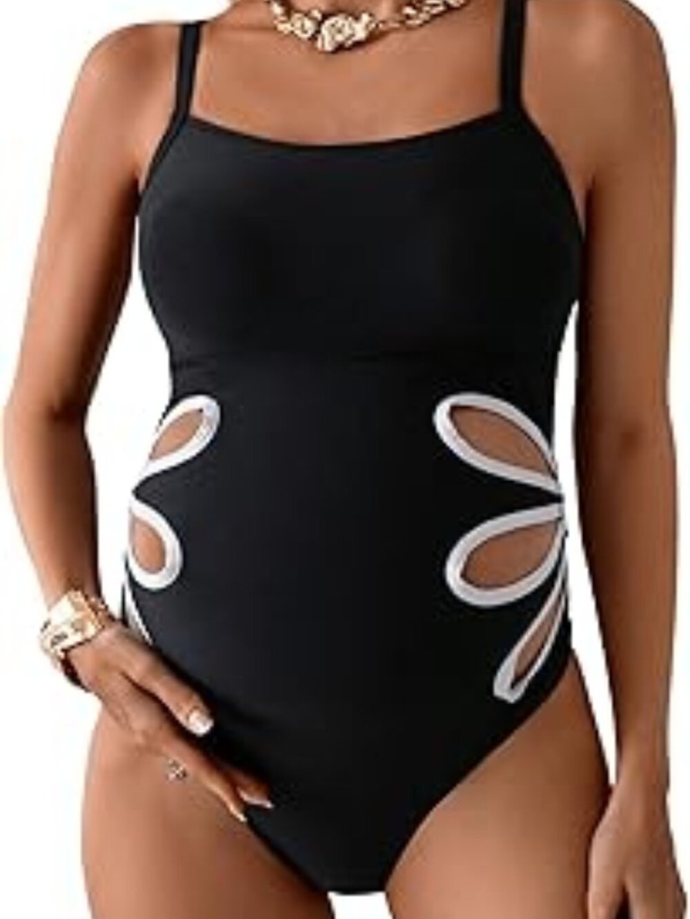 Women's Maternity One Piece Swimsuits Cut Out Spaghetti Strap Pregnancy L
